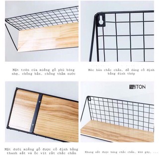 Kệ gỗ treo tường khung lưới
