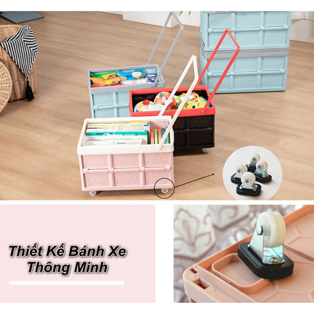 Thùng đựng chống nước 55L có bánh xe kéo xếp gọn Pull&amp;Fold + Tặng kèm túi chống thấm - Home and Garden