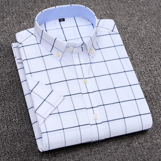 Thường Ngày 100% Cotton Plus Size Oxford Kẻ Sọc Tay Ngắn Nút Xuống Xã Hội Nam Áo Sơ Mi 7xl