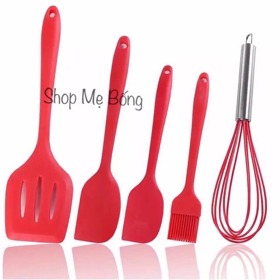 Bộ 5 phới chổi spatula silicon đỏ