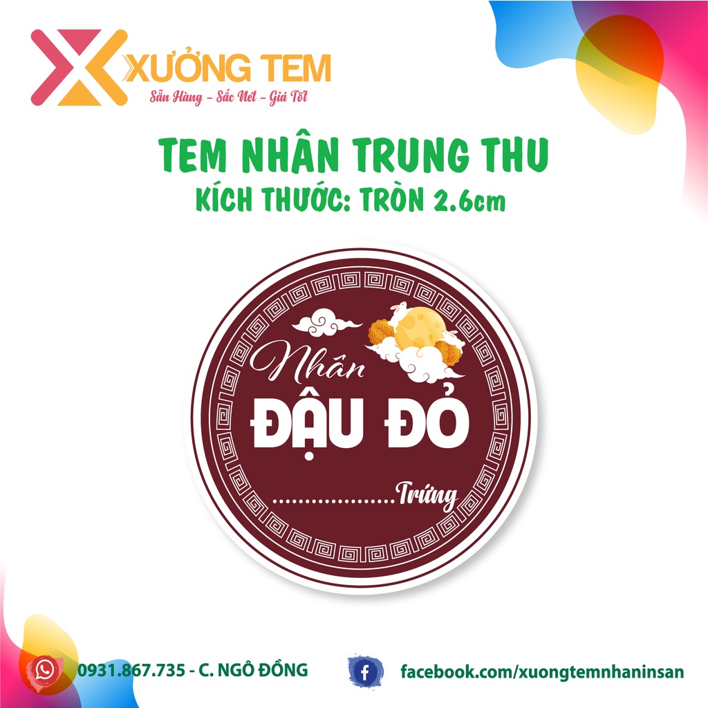 20 Tem Dán, Nhãn Nhân Bánh Trung Thu - Nhiều Mẫu Tròn- Mới 2022