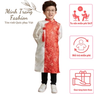 Áo dài gấm phối màu Long Phụng cho bé trai diện Tết