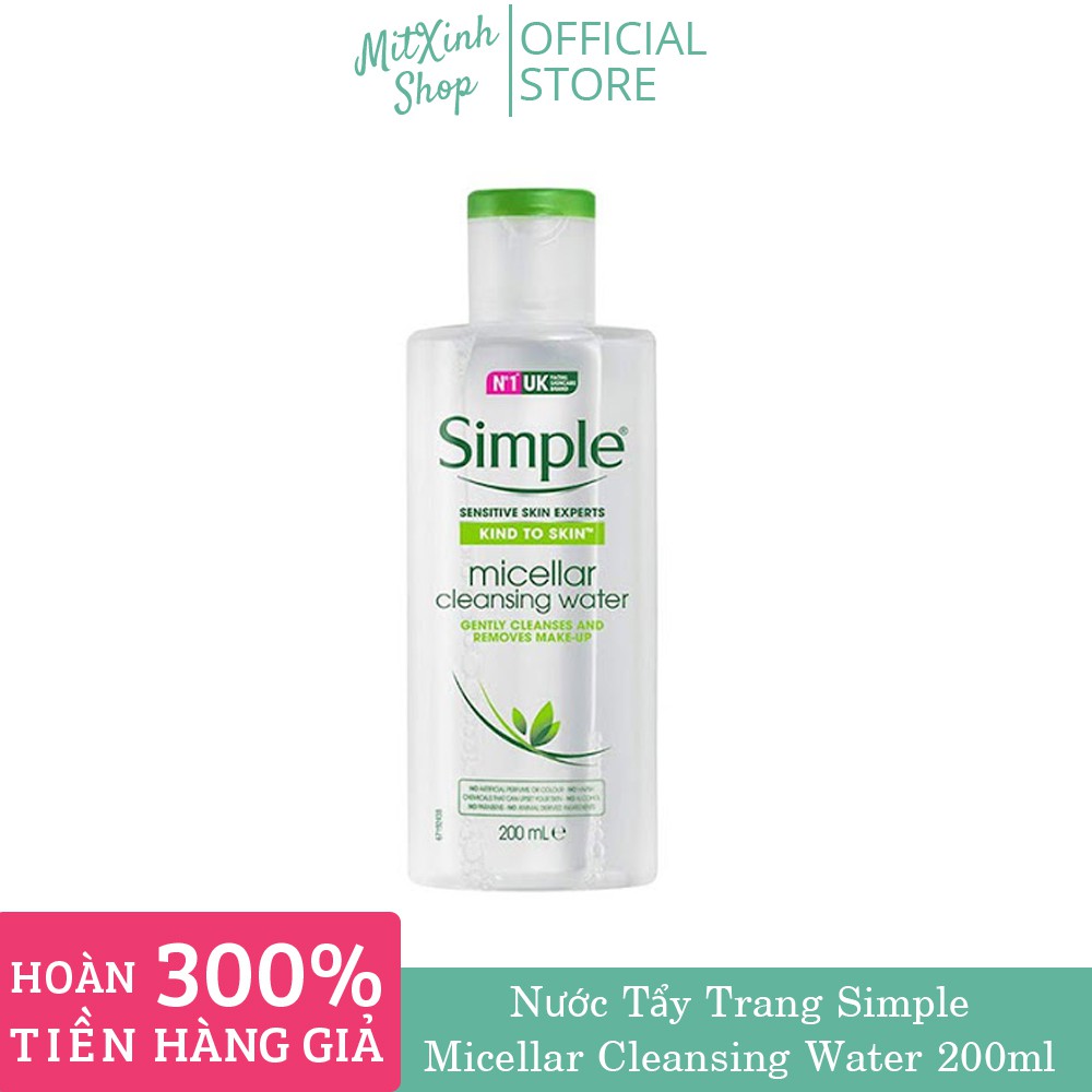 [Mẫu mới] Nước Tẩy Trang Simple Dịu Nhẹ Kind To Skin Micellar Water 200ml