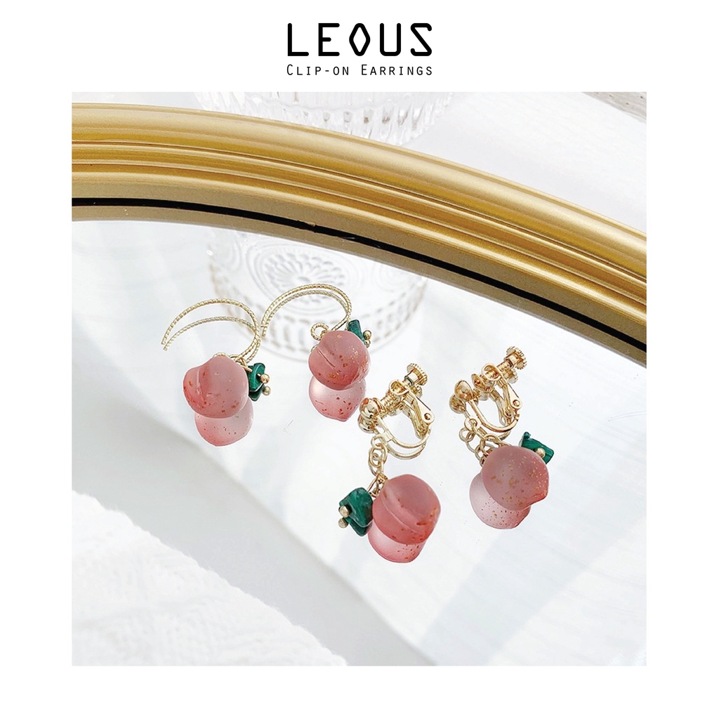 Khuyên tai kẹp không bấm lỗ chốt điều chỉnh K232 bằng hợp kim mạ vàng hình quả đào dáng midi Leous Accessories