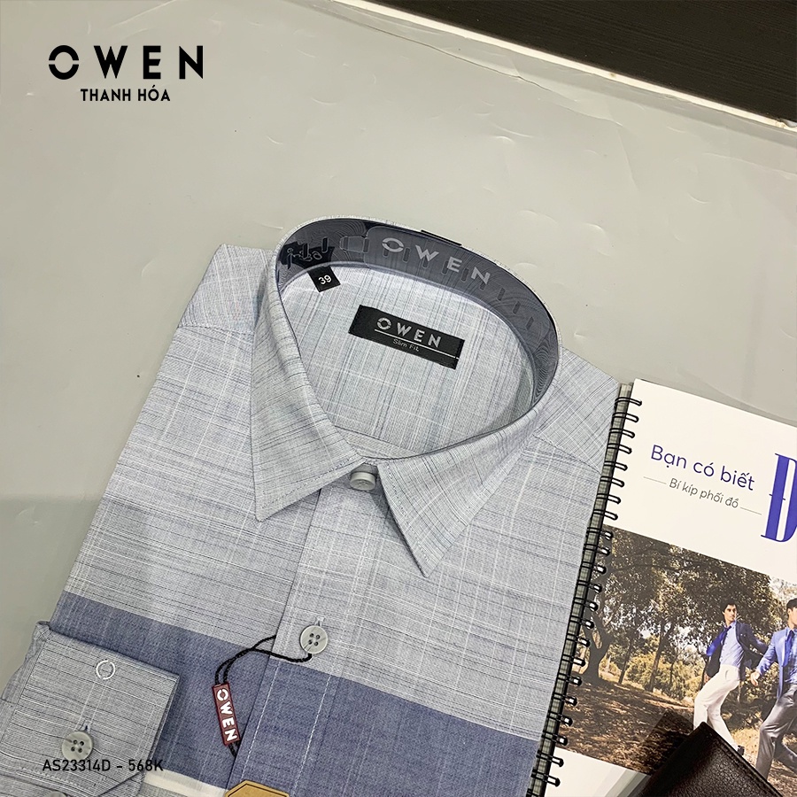 Áo Sơ Mi Nam Dài Tay Owen AS23314D Somi Công Sở Cao Cấp Màu Ghi Xám Kẻ Ngang Dáng Ôm Không Túi Chất Sợi Tre Mềm Mát | BigBuy360 - bigbuy360.vn