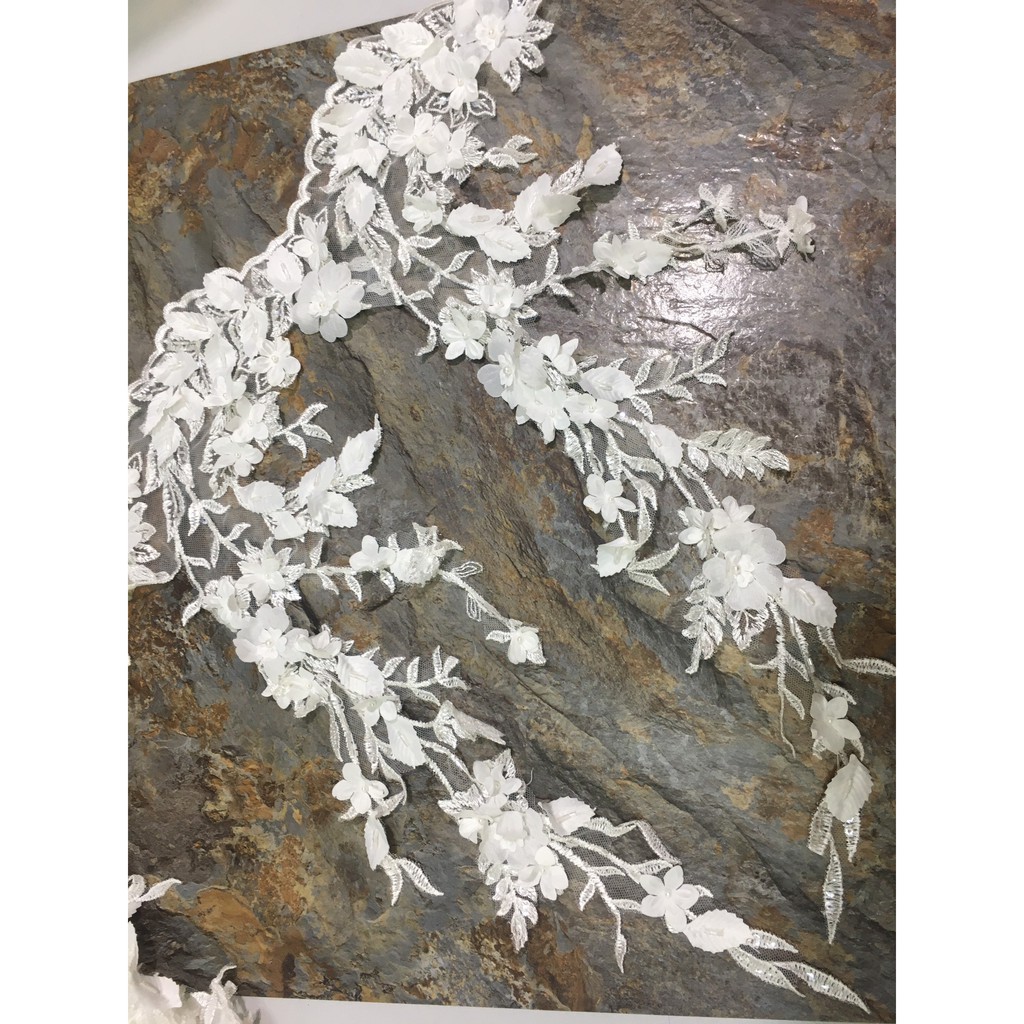 2 bông Ren chân hoa nổi cao cấp RCL11 cao 43cm may váy đầm, váy cưới, làm đồ decor trang trí, đồ lót, váy ngủ...