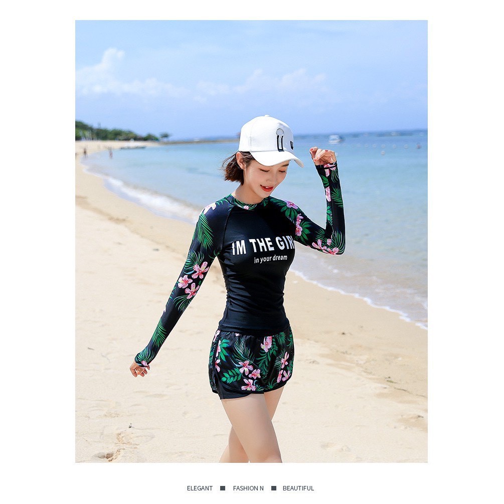 Đồ bơi nữ đẹp dài tay kiểu quần 2 lớp phối bông cực xinh | BigBuy360 - bigbuy360.vn