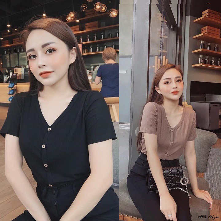 ÁO THUN NỮ TĂM ĐŨA CỔ TIM KHUY GIẢ (CÓ ẢNH THẬT CHẤT), áo thun nữ