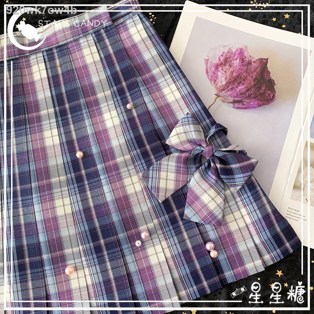 chân váy dàichân váy suông●∈Star Candy JK [Mer Qiuli] Original Uniform Spot Chính hãng Ca rô Váy Cao đẳng Gió x