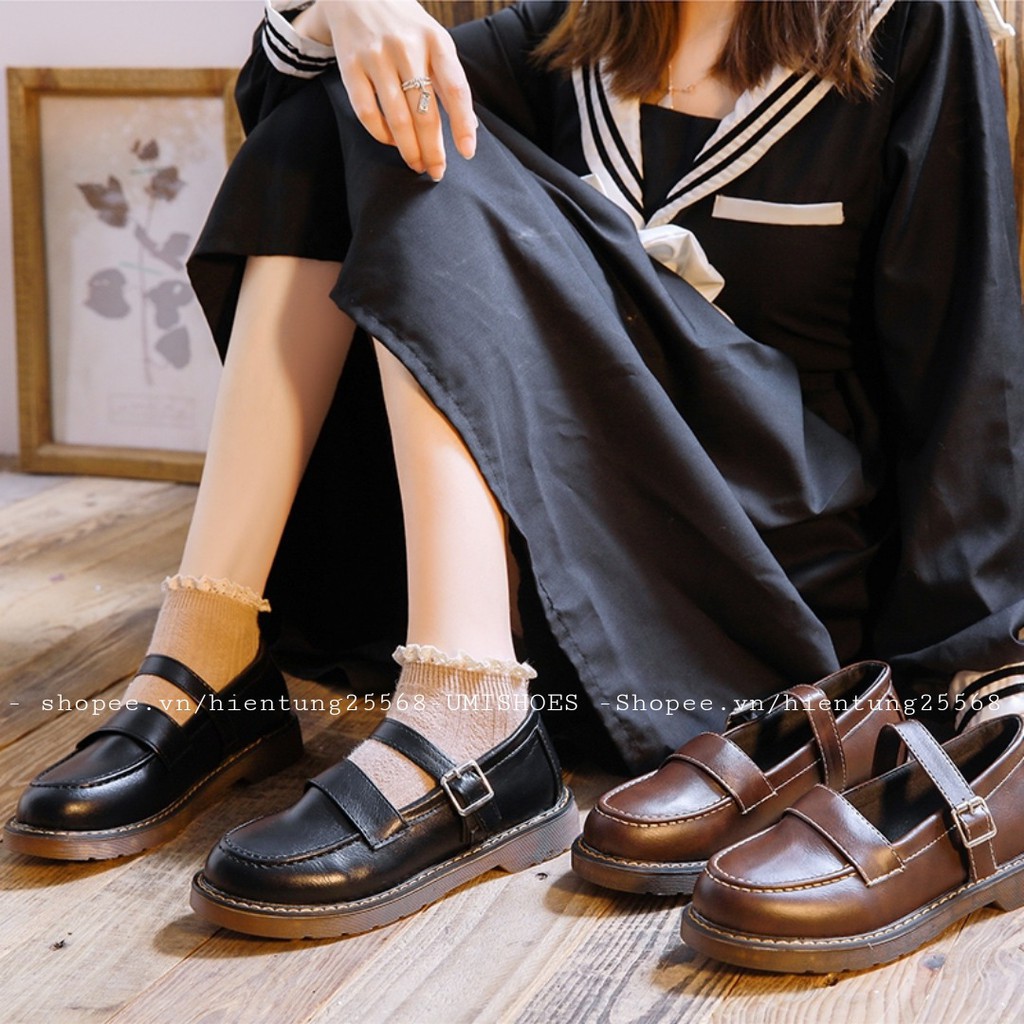 ulzzang [CÓ SẴN] Giày oxford nữ LOLITA RETRO đơn giản 2 màu đen/nâu mũi tròn khâu viền chắc chắn bền đẹp mới quai cài đế | BigBuy360 - bigbuy360.vn