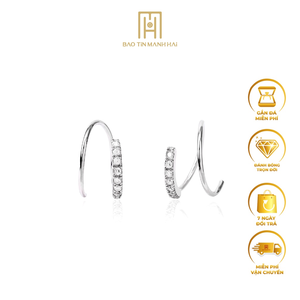Bông tai bạc nữ xoắn ốc đính đá tinh tế, nhẹ nhàng BTB04 Bảo Tín Mạnh Hải