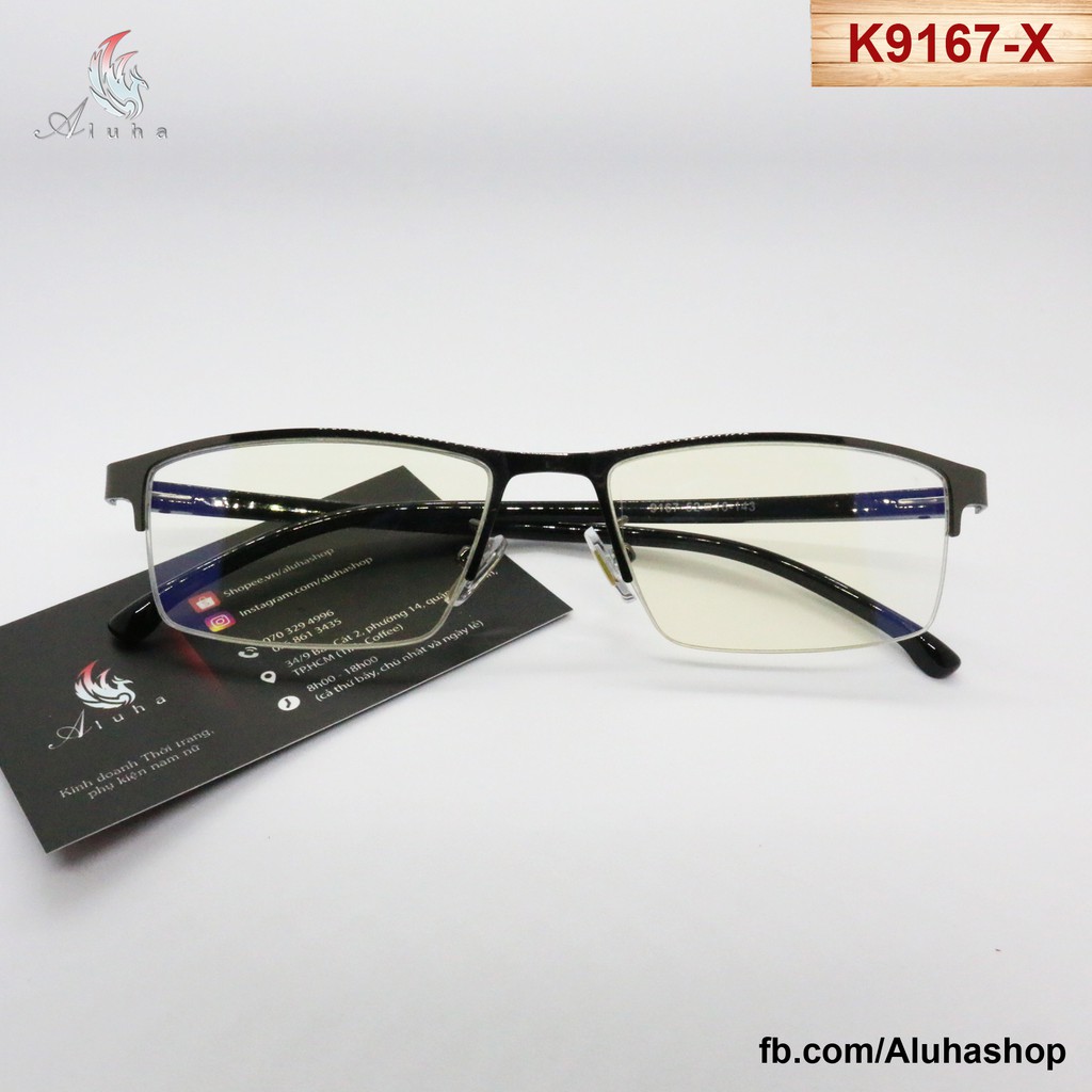 Gọng kính hợp kim không rỉ kết hợp nhựa TR90 cao cấp kiểu dáng classic - K9167 - Aluha