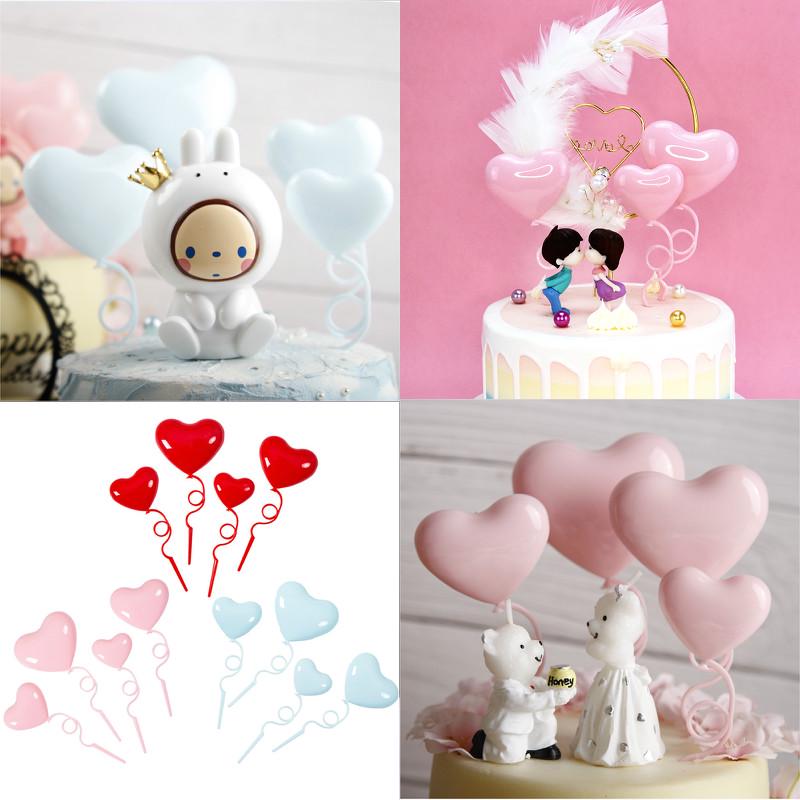 Set 4 bong bóng hình trái tim trang trí bánh nhiều màu lựa chọn