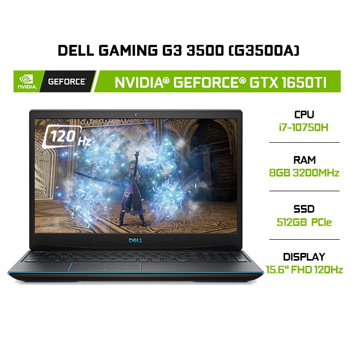 Laptop Dell Gaming G3 3500 (G3500A) GeForce® GTX 1650Ti 4GB i7-10750H | 8GB | 512GB | 15.6" FHD 120Hz | Win 10