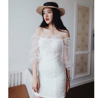 Đầm body nữ trễ vai, đầm ôm body lưới ánh kim cao cấp