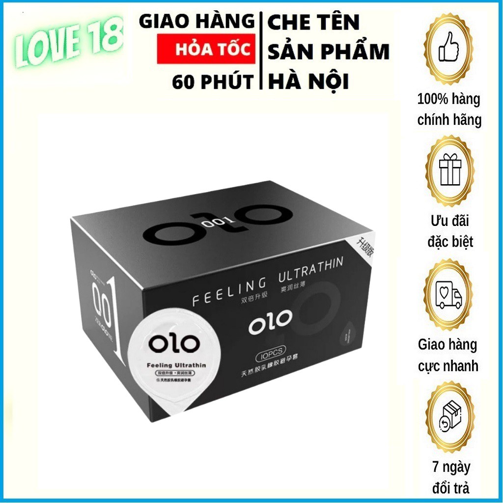 Bao cao su siêu mỏng 001 OLO đen hương vani với 5% benzocain kéo dài thời gian hộp 10c bcs