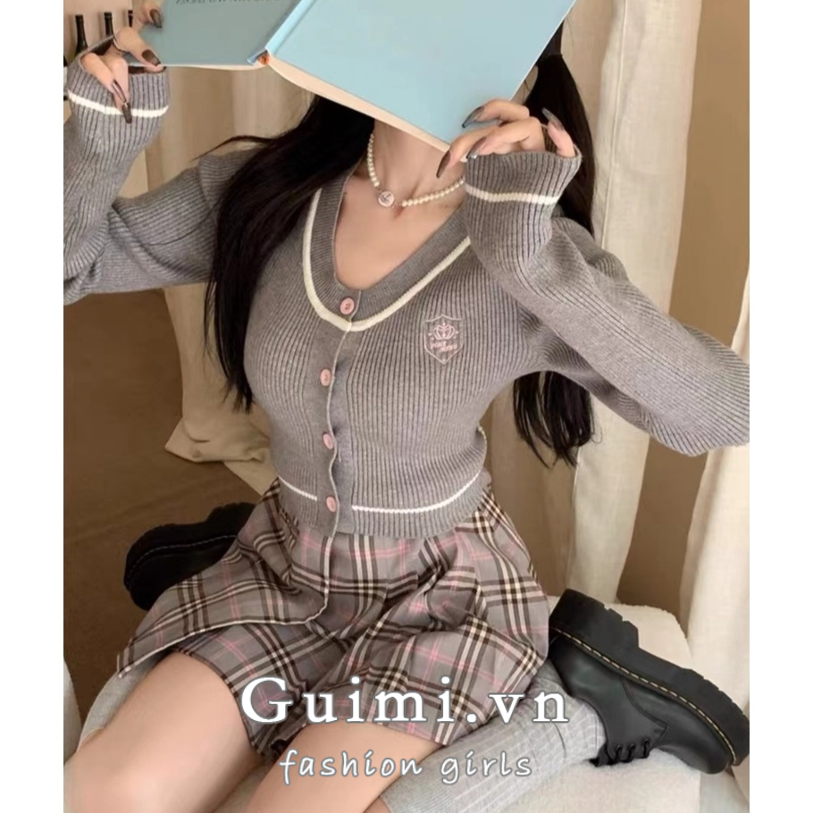 Áo Khoác cardigan Dệt Kim Cổ Chữ V Màu Sắc Tương Phản Thời Trang Cho Nữ