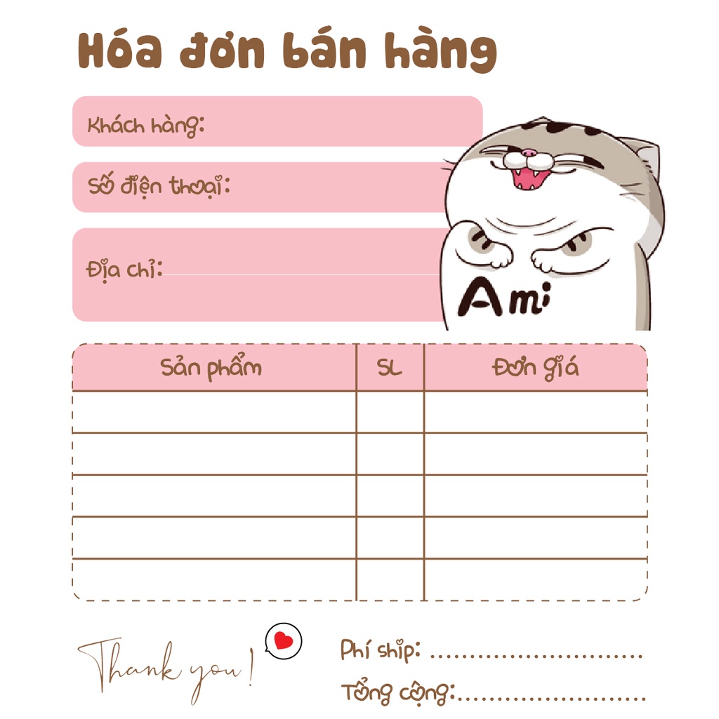 [ Hàng Sẵn ] Hóa Đơn Bán Hàng Mini 1 Liên AMI