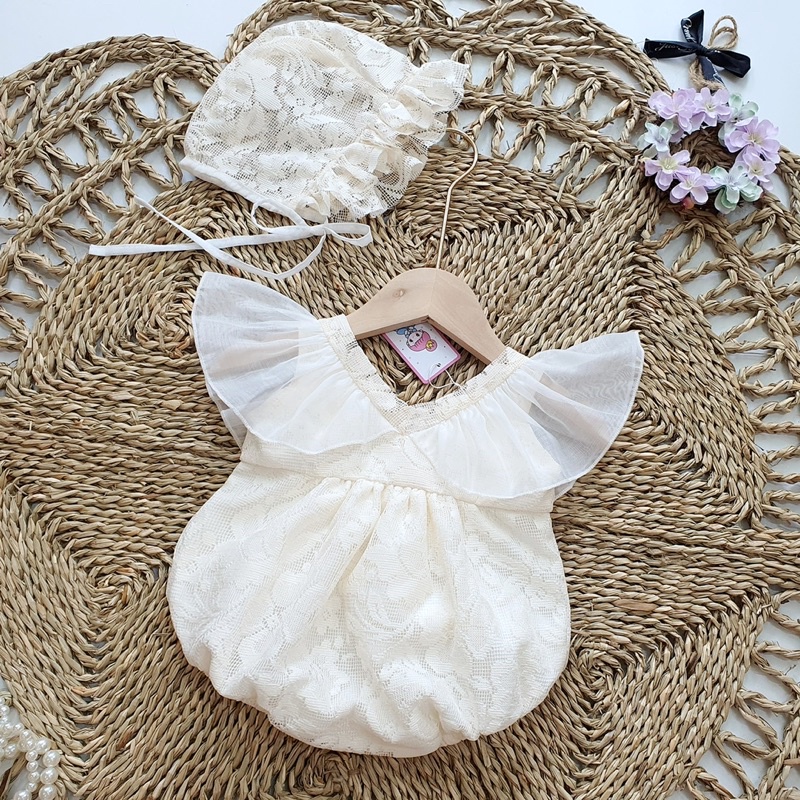 Body Mũ Ren Cánh Tiên NHÍM XÙ KIDS Màu Kem Cho Bé Gái Sơ Sinh, Đầy Tháng, Thôi Nôi B029