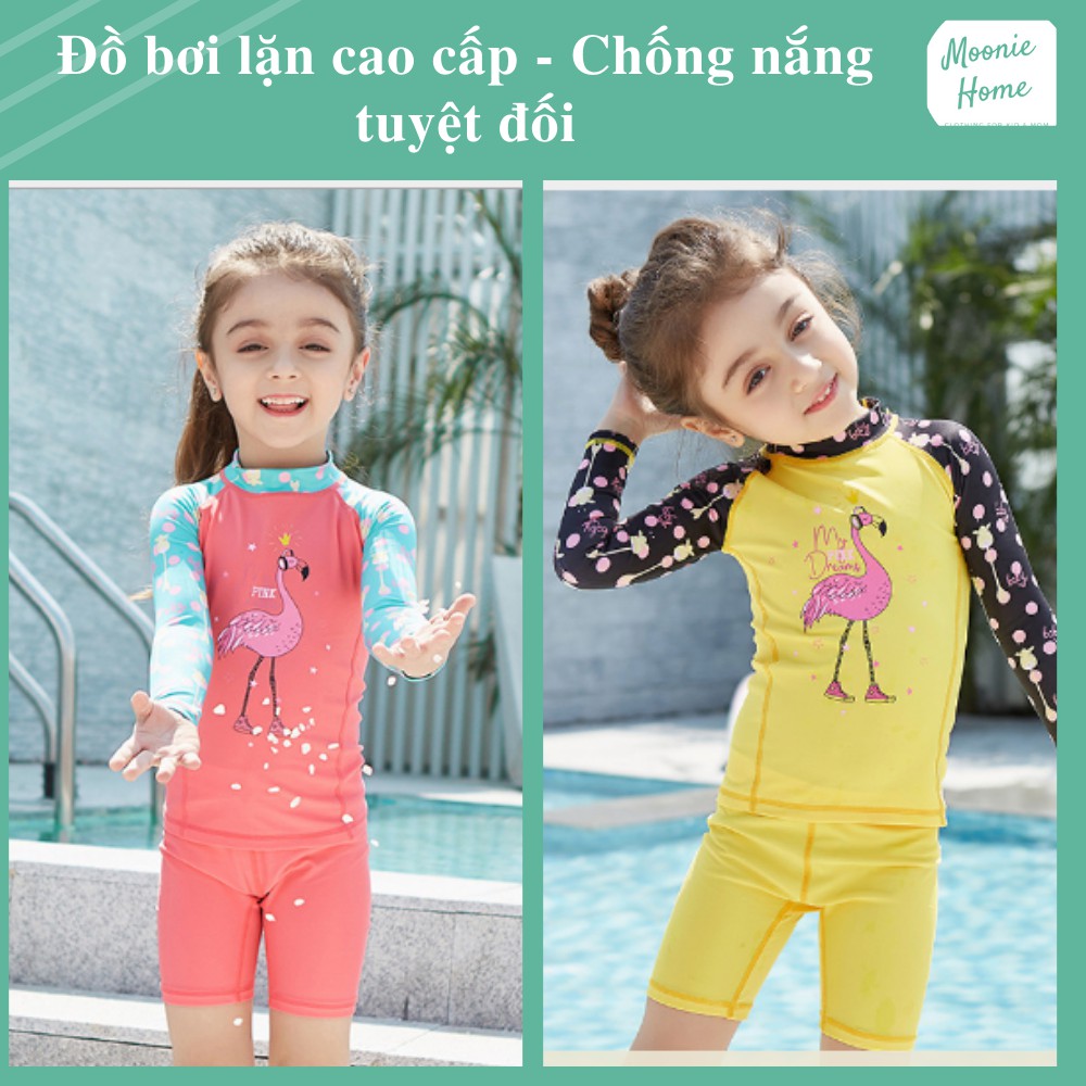 Đồ Bơi Lặn Bé Gái Chuyên Dụng Họa Tiết Hồng Hạc Chống Nắng Tuyệt Đối