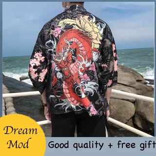 Áo Khoác Kimono Họa Tiết Chim Cò Phong Cách Nhật Bản Cho Nam Nữ