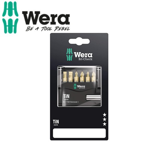 Bộ đầu vít đa năng Wera 05073537001 Bit-Check 7 TiN Universal 1 SB gồm 7 chi tiết.