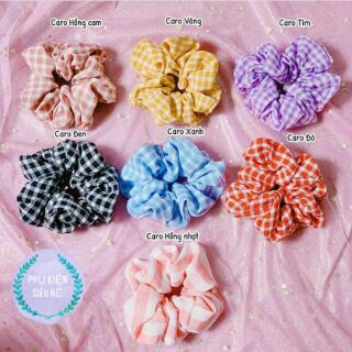 Chun Buộc Tóc Scrunchies Kẻ Caro
