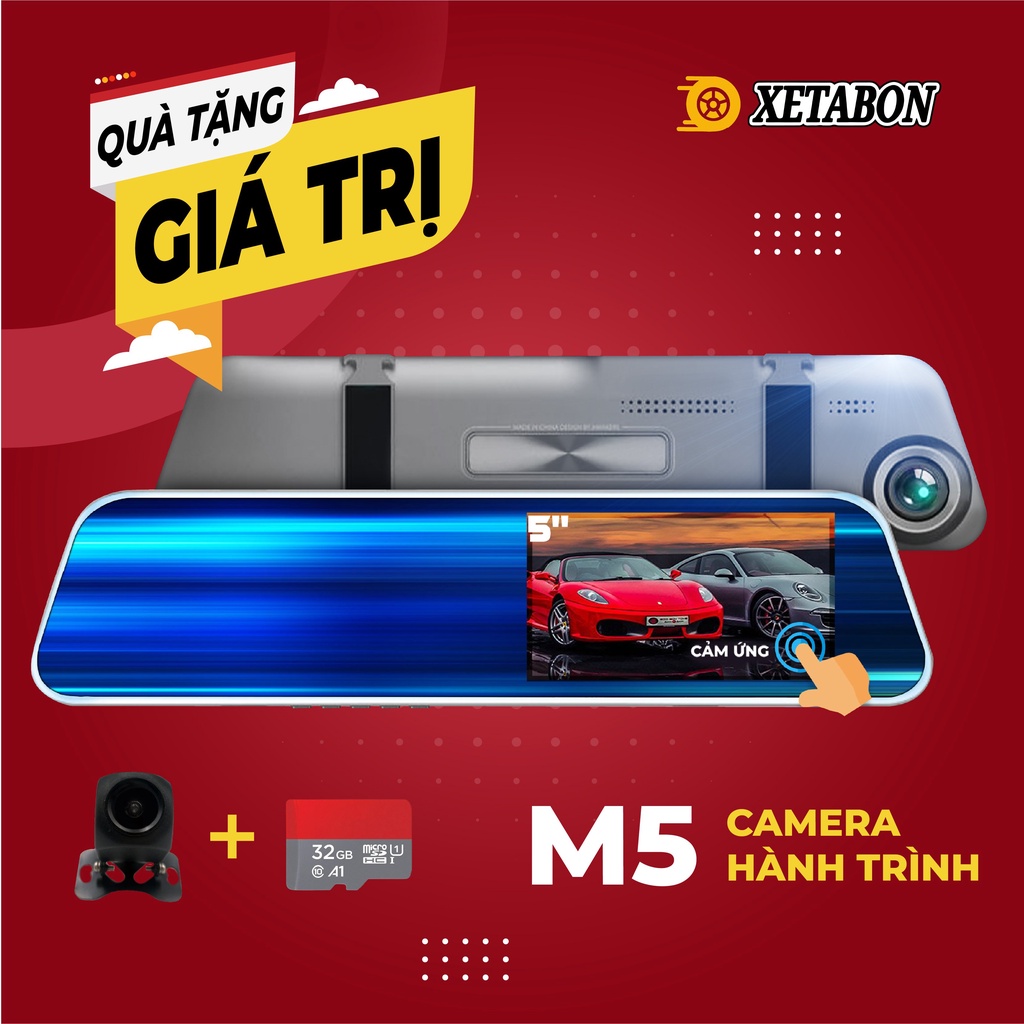 Camera Hành Trình ô tô gương chiếu hậu M5 XETABON-màn cảm ứng 5 inch Full Hd 1080P - lắp đặt dễ dàng 1đổi1 trong 1 năm