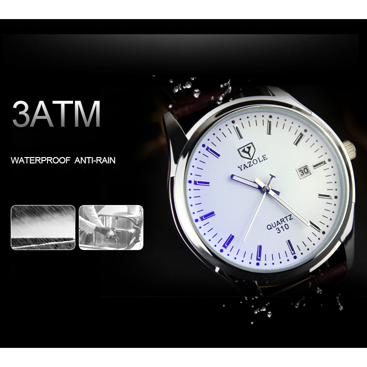 Đồng hồ nam chính hãng dây da cao cấp YAZOLE Y310 có lịch đẹp viền thép không gỉ