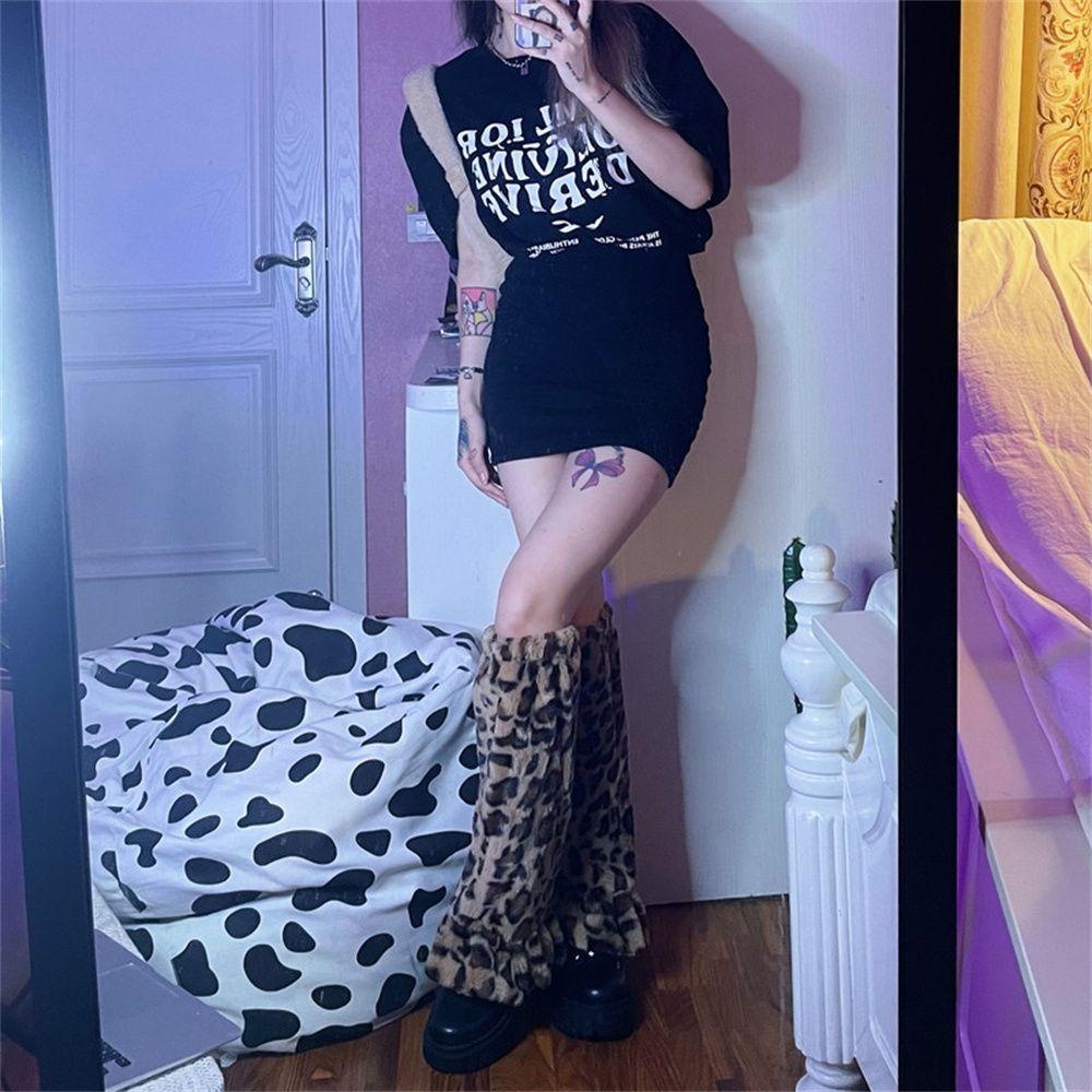 JUNE Vớ Giữ Ấm Chân Họa Tiết Da Báo Nhật Bản Dễ Thương