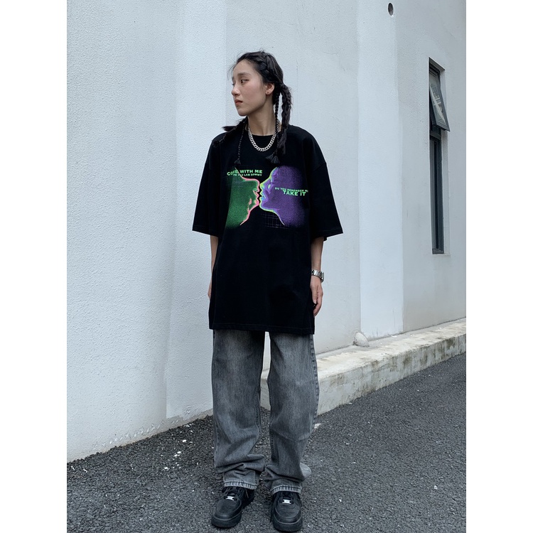 Áo Thun Tay Ngắn Dáng Rộng Phong Cách Harajuku Cá Tính Cho Nữ