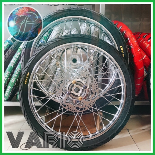 Bánh căm Vario 125/150 kèm đĩa, ốc đĩa titan, full vỏ ruột CRV 60/70/90 , căm đùm mạ crom