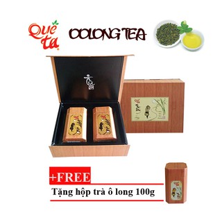 Hộp quà trà ô long cao cấp vân gỗ 200gr+ tặng hộp 100gr