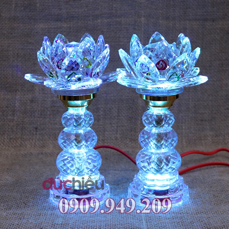 Đèn bàn thờ hoa sen pha lê cao 22cm 7 màu 7 chế độ 060 – Đức Hiếu Shop