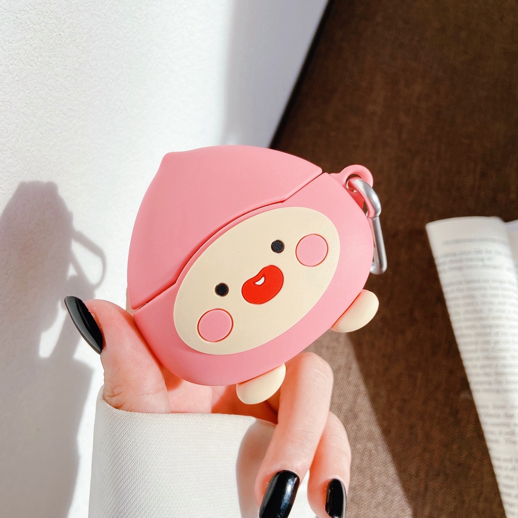 Vỏ Bảo Vệ Hộp Sạc Tai Nghe airpods 1 2 pro Hình Quả Đào Hoạt Hình Dễ Thương
