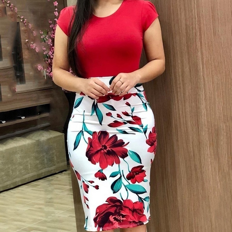 Đầm Tay Ngắn In Hoa Plus Size