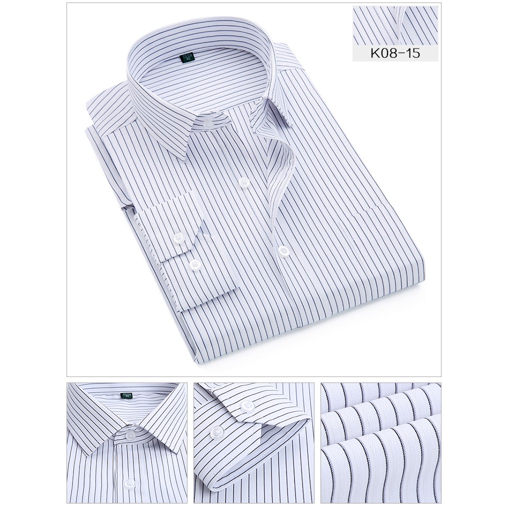 Áo Sơ Mi Trắng Dài Tay Họa Tiết Kẻ Sọc Phong Cách Công Sở Mới Cho Nam G82
