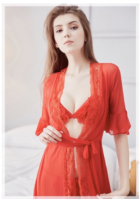 QQ333 Set Áo choàng ngủ xuyên thấu gợi cảm | BigBuy360 - bigbuy360.vn
