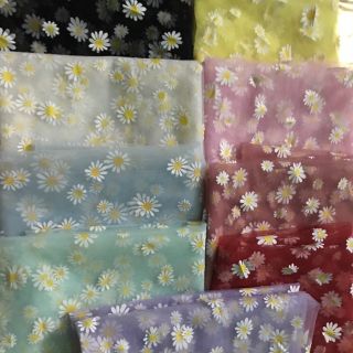 Vải lưới in hình hoa cúc làm phụ kiện dây buộc tóc scrunchies