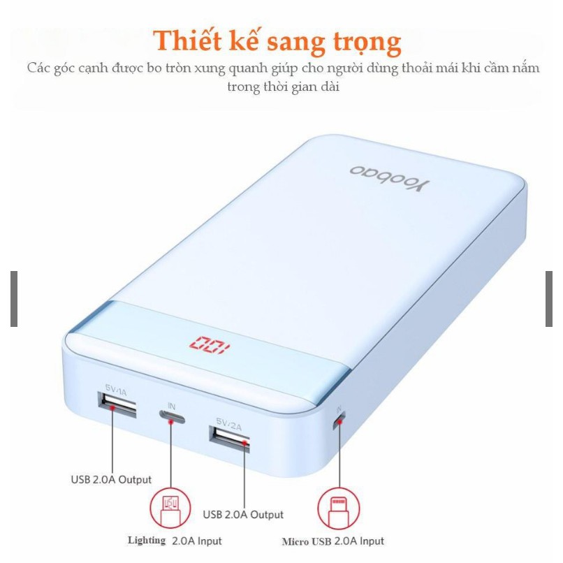 Pin Sạc Dự Phòng 20000mAh YOOBAO M20Pro có đèn pin LED Chính hãng