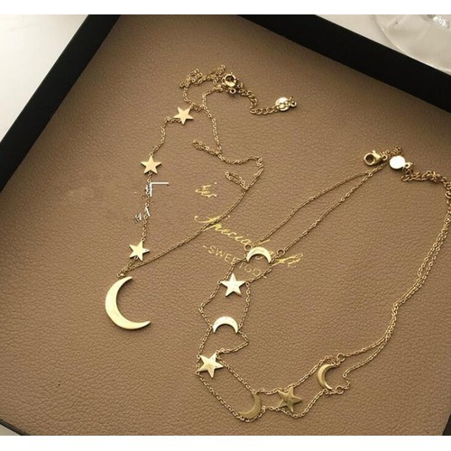 Bộ 2 Sợi Dây Chuyền Choker Trăng Sao Titan Ko Đen TT 2974