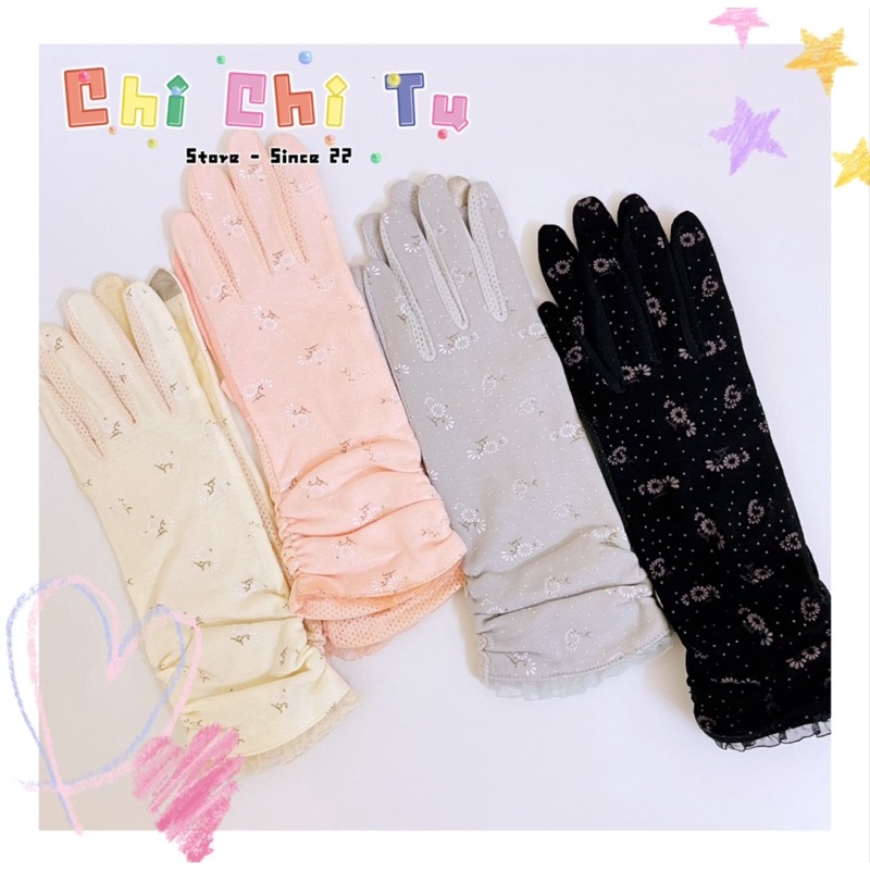 Găng Tay Hoa Nhỏ Xinh Phối Ren Nhẹ Nhàng - Chống Tia UPF&gt;50 - Chống Trượt - Cảm Ứng - Tone Pastel - Chichitu