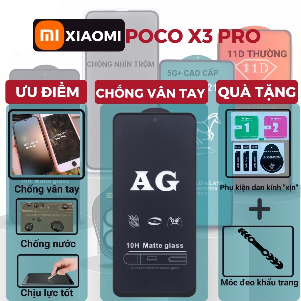 Kính cường lực Chống vân tay Xiaomi Poco X3 Pro Full màn hình - Chống bám vân tay và mồ hôi hiệu quả-Cảm ứng mượt mà