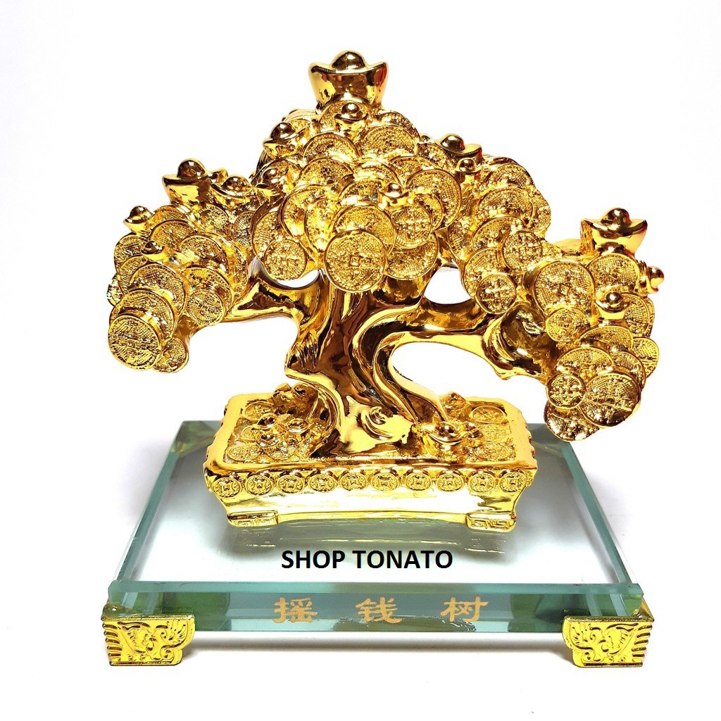 CÂY KIM TIỀN PHÁT TÀI LỘC ĐẾ THỦY TINH 3008 CAO 12CM