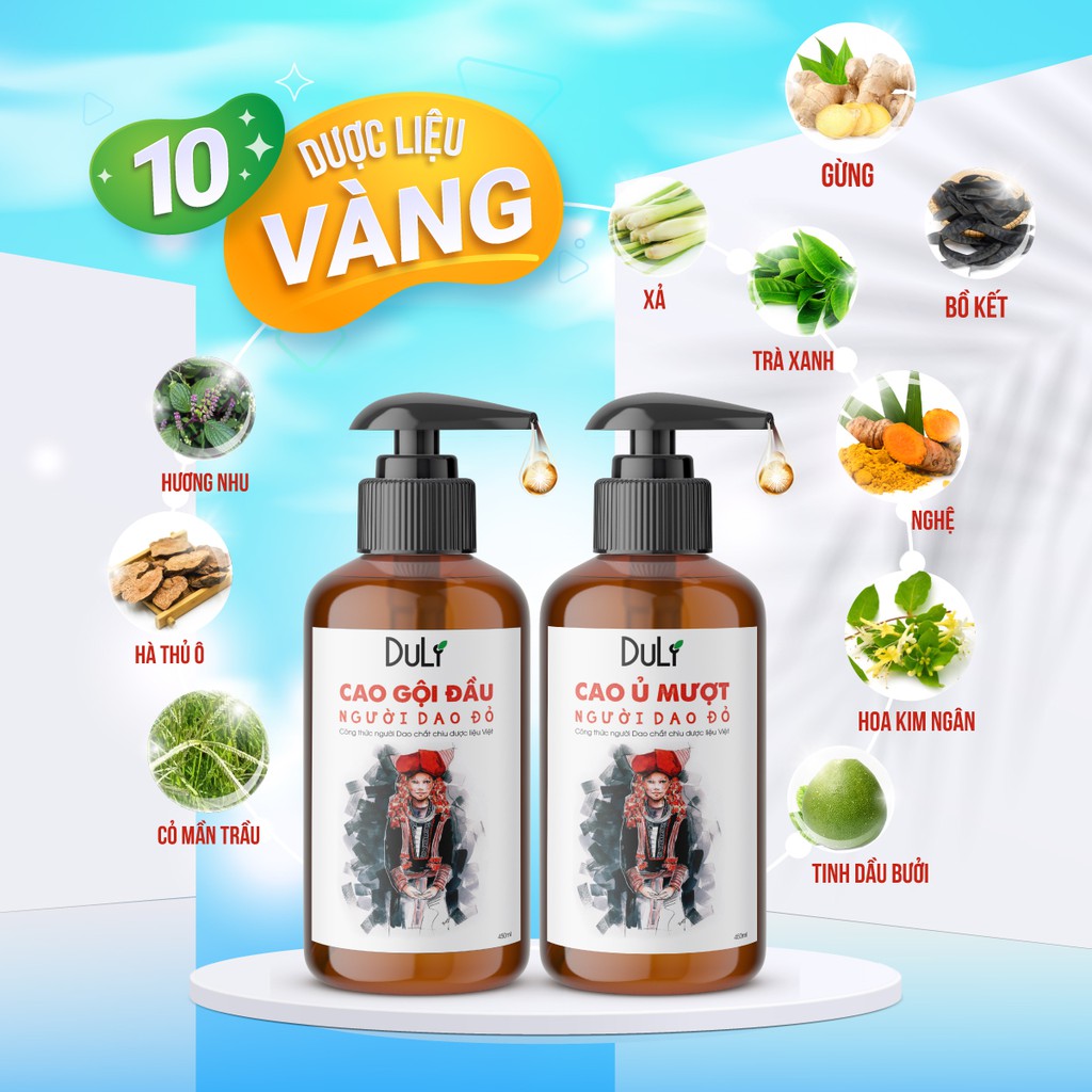 (TẶNG KHĂN COTTON) CẶP CAO DẦU GỘI ĐẦU THẢO DƯỢC DULIVE NGƯỜI DAO ĐỎ 450ML