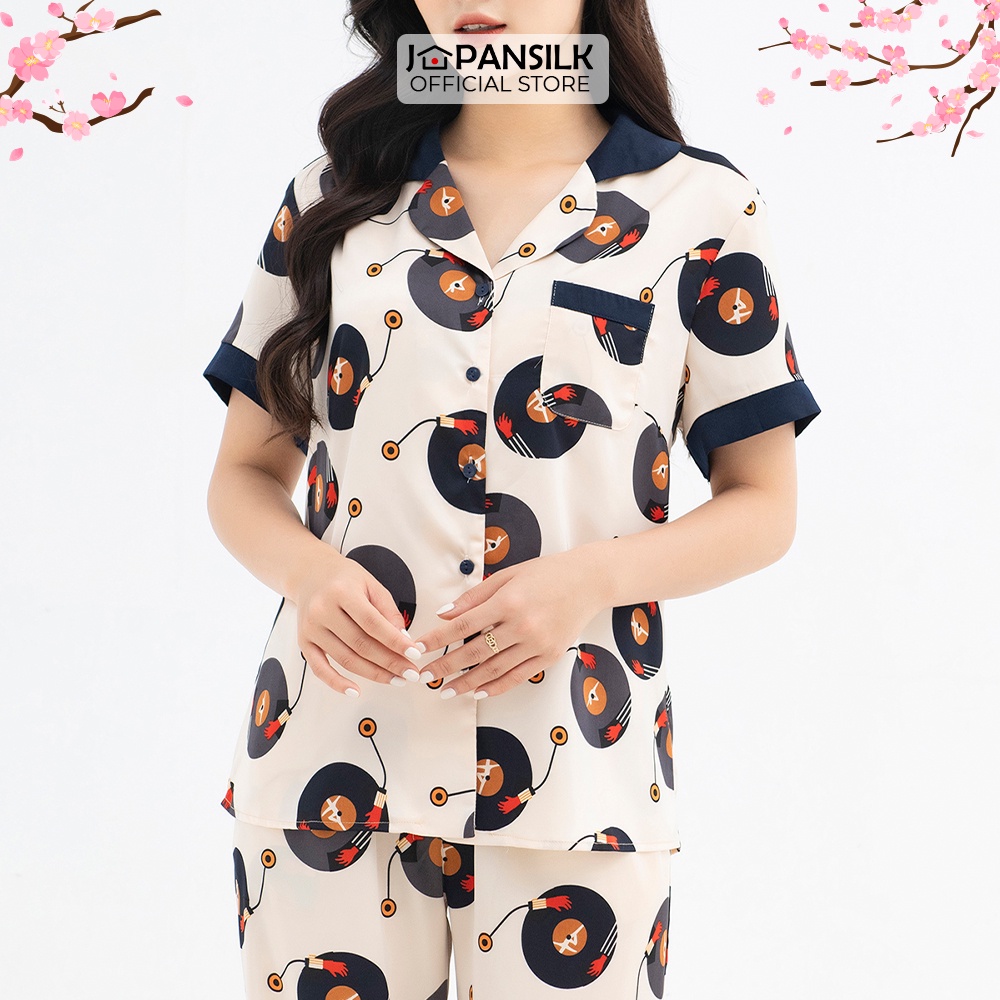 Bộ Mặc Nhà Pijama Lụa Satin Cao Cấp JAPAN SILK Quần Dài Tay Ngắn Họa Tiết Dễ Thương