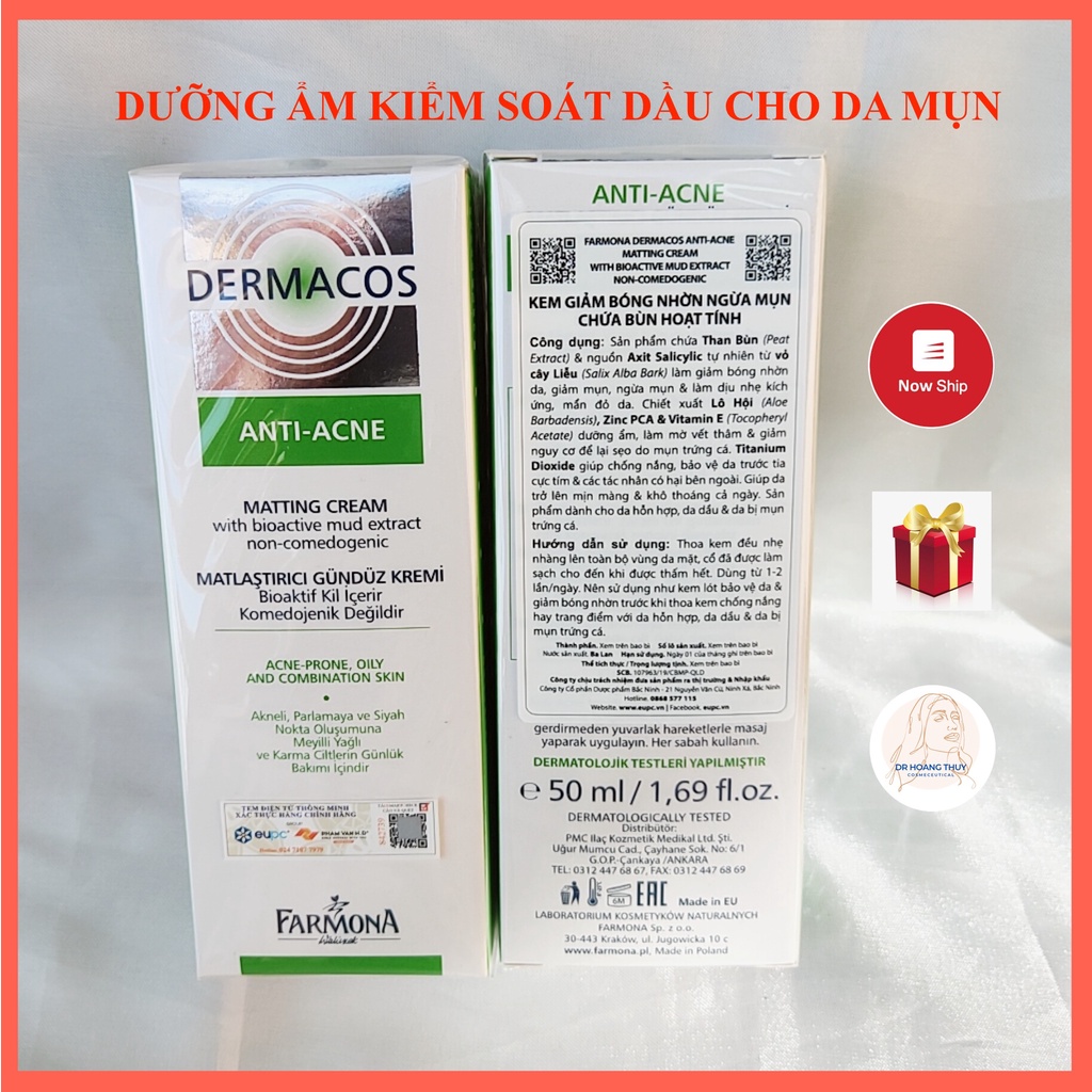 KEM DƯỠNG KIỀM Dầu DERMACOS ANTI-ACNE MATTING CREAM (50ml)