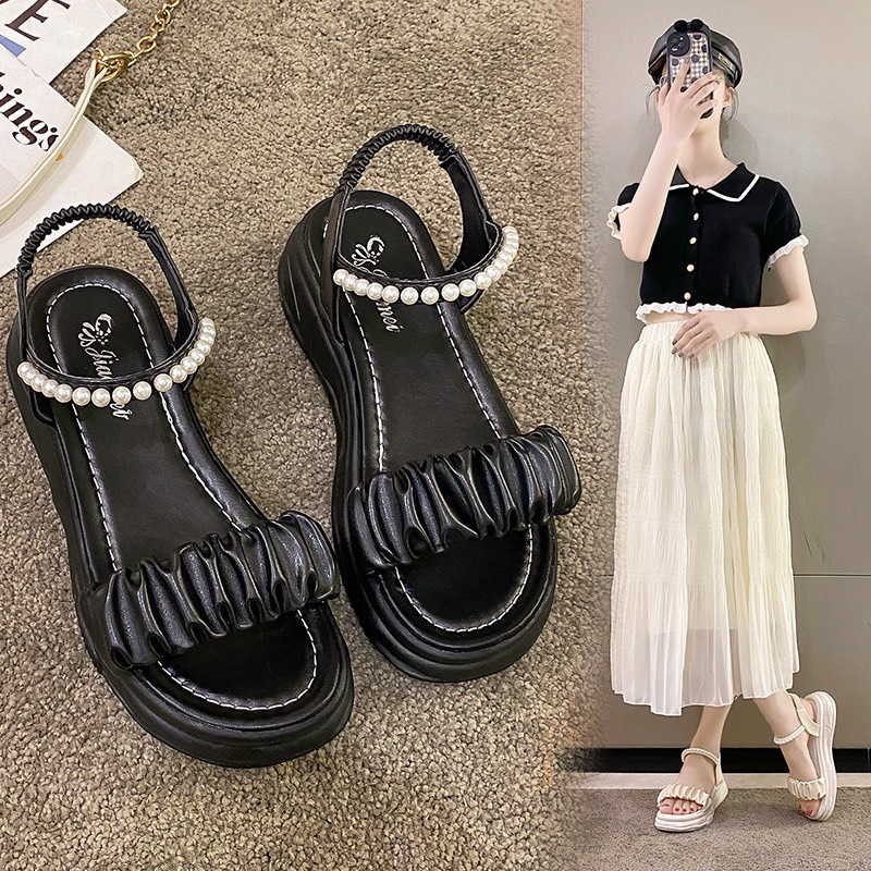 XẢ KHO (S119) Sandal nữ quai nhún ngọc đế bánh mì 4 phân (Mã 332)