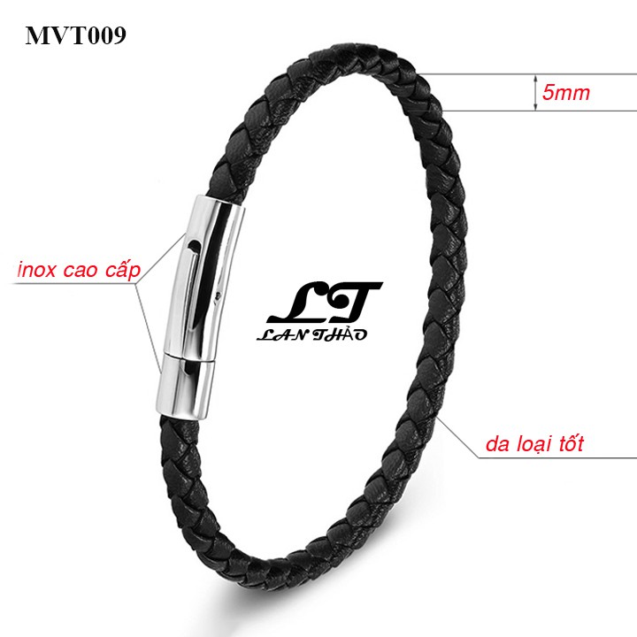 Vòng tay Nam inox và da 5li cao cấp ver4 MVT009 (ĐEN)