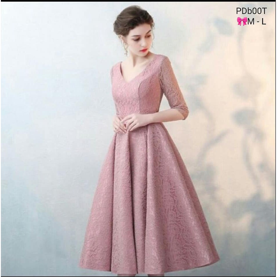 Đầm xoè V ren hoa tay lỡ-ĐẦM DỰ TIỆC CAO CẤP